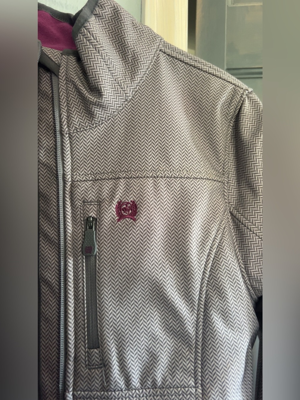 Cinch Cream Chevron Utility Jacket with Pink Embroidery